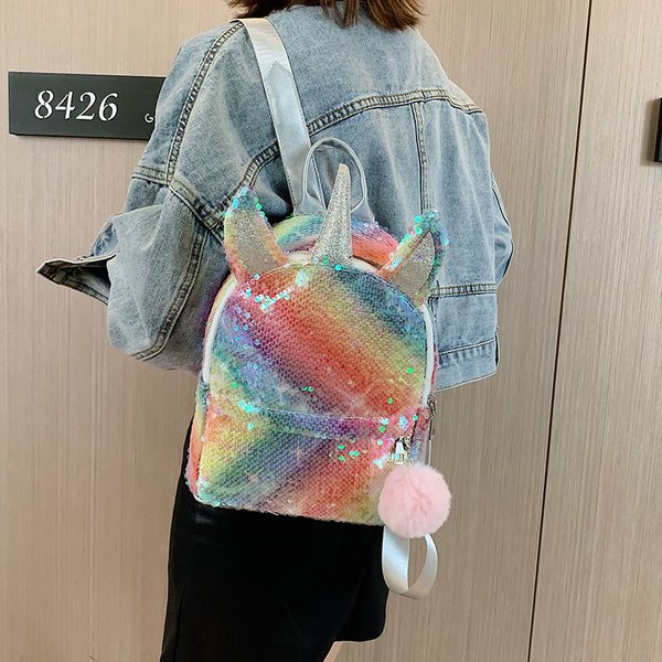 Sac à dos élégant à paillettes licorne, sac à bandoulière Portable à la mode, sac de rangement scolaire, sac à dos coloré brillant pour filles