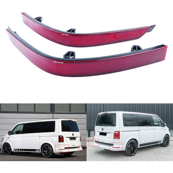 ANGRONG Pair Left + Right Rear Bumper Reflector Red Lens No Light Fit For VW Transporter T6 2015+