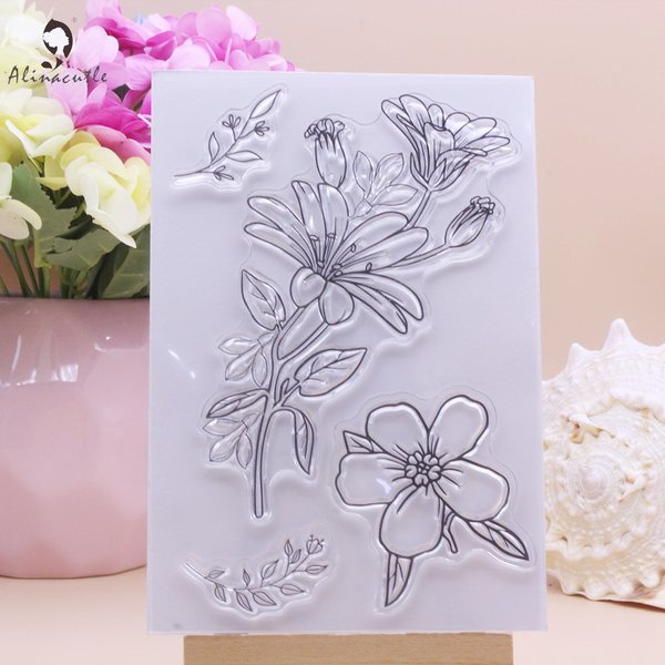 Alinacutle-Timbres en silicone transparent, Médailles florales, Fleurs, Feuilles, Carte de bricolage, Artisanat en papier Scrapbooking, Caoutchouc