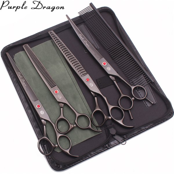 Schere für Hunde, 20,3 cm, Purple Dragon Japan 440C, Fellschere für Haustiere, Chunker-Schere, Hunde-Ausdünnungsschere, gebogen, mit Etui hinzufügen, Z3015