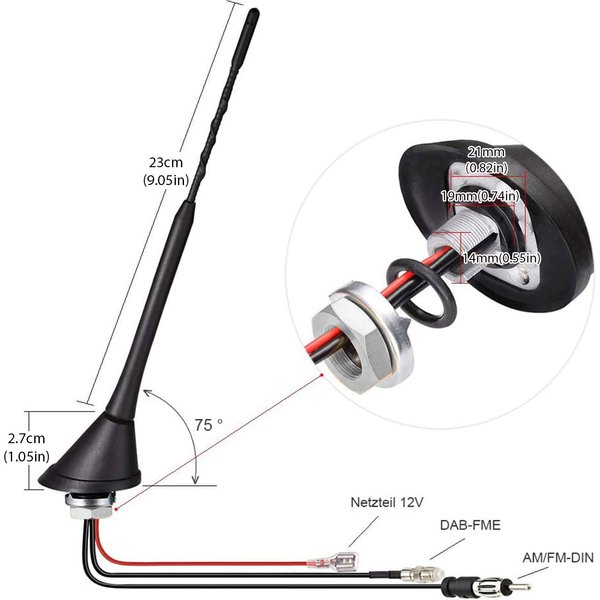 Ensemble d'antennes de plafond de voiture, amplificateur d'antennes, récepteur GPS, directions des cavernes, 2 en 1, AM, FM, DAB 10 DB, 1452-1492 MHz, 12V, 58 cm