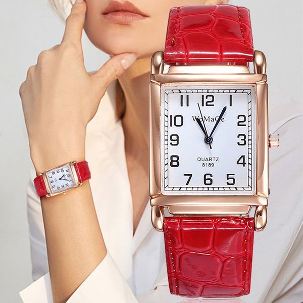 Neue Uhren für Frauen Platz Rose Gold Armbanduhren Mode Leder Marke Uhren Damen Quarzuhr Uhr Montre Femme