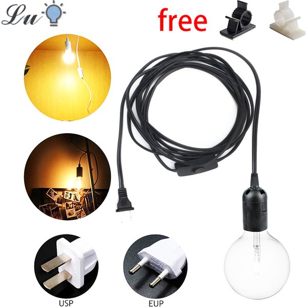E27 Lamp Bases Pendant Lights 1.8m Power Cord Cable EU/US Plug Adapter With Switch Wire For Socket Hold