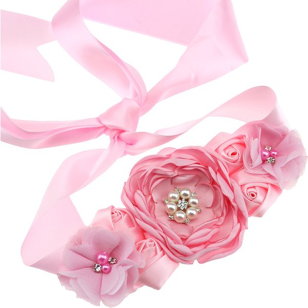 Damen elegante Satin Blumen schärpe handgemachte Perlen Bund Braut band Kummer bunds Brautkleid Hüftgurt