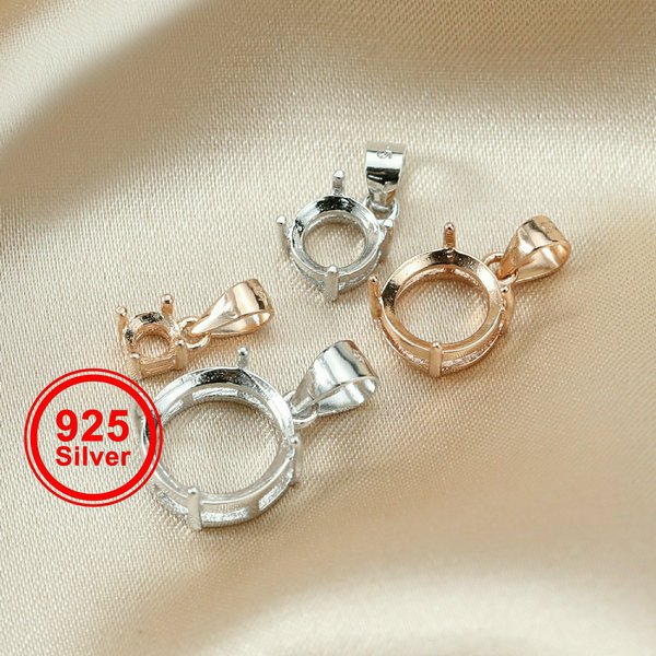 Paramètres de lunette à broche ronde simple pour pierre CZ, argent regardé 925 massif, pendentif bricolage, breloque, 3-20mm, 1411206