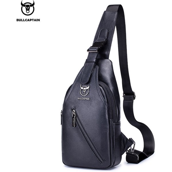 BULLCAPTAIN sac de poitrine en cuir pour hommes sac de rangement de voyage multifonction sac de messager pour hommes sac en cuir à fermeture éclair matériel