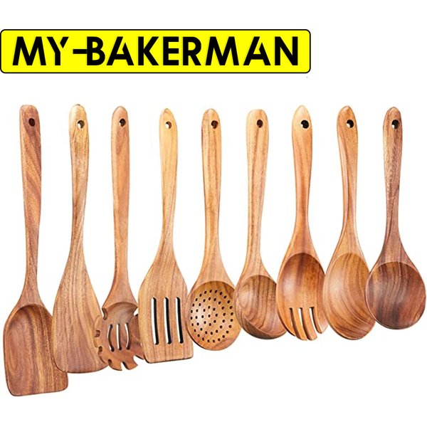 Ensemble d'ustensiles de cuisine en bois 1-9 pièces/ensemble, cuillères en bois pour la cuisine, ustensiles, cuillères en bois de teck naturel pour poêle antiadhésive, cadeau