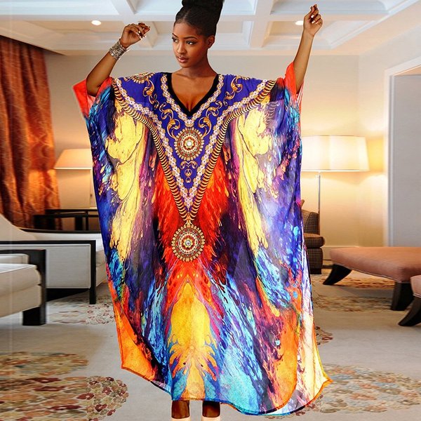 Mehrfarbiger Badeanzug Cover Up Strand Maxikleid Übergröße Badeanzug Kaftan Ropa Mujer Vestido