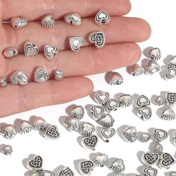 20-50 stücke Antike Silber Farbe Legierung Liebe Spacer Perlen Herz-förmigen Charme Lose Perlen Für Schmuck Machen DIY ohrringe Halskette