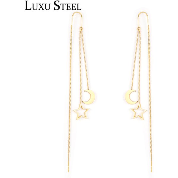 LUXUSTEEL 2021 Star Moon Drop Earrings For Women Trendy Style Gold Color Stainless Steel Long Chain Earring Brinco Party