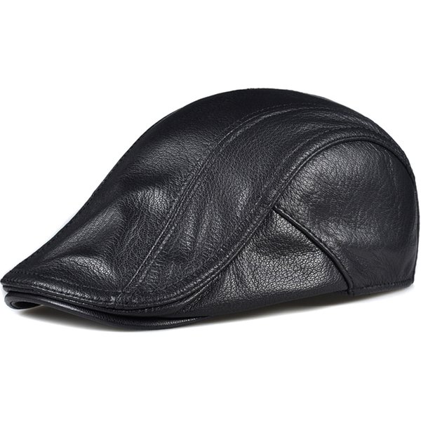 New Genuine Leather Windproof Duckbill Berets Man Cap Cowhide Gorras Black Ear Protection Casquette Hats For Male Drake Boina
