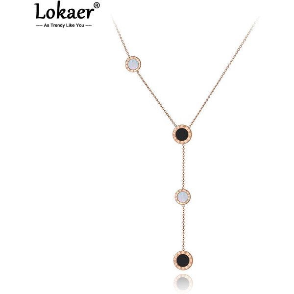 Lokaer Klassische Titan Edelstahl Römischen Ziffern Shell Choker Halsketten Für Frauen Mädchen Chic Charm Anhänger Halskette N19213