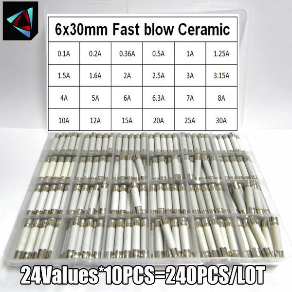 240 Teile/schachtel 24 Werte 6x30mm Flink Keramik Sicherung 250V 0,1A 0,2A 0,5A 1A 1,5A 2A 2,5A 3A 3,15A 4A 5A 6A 10A 15A 20A 25A30A