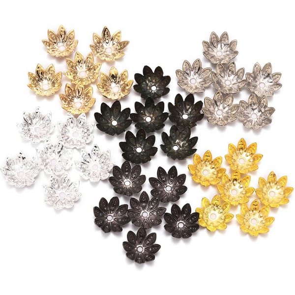 Capsules de perles en métal pour bricolage, 100 pièces/lot, 8 10mm, fleur de Lotus, perles d'espacement amples, extrémité conique, filigrane pour la fabrication de bijoux