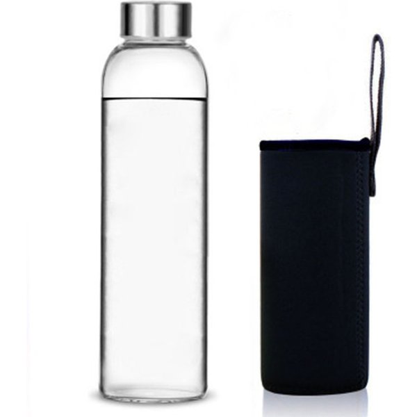 Bouteille d'eau en verre avec couvercle en acier inoxydable et sac de protection, bouteille de sport, sans BPA, bouteille de boisson de voyage 360 ml, 420 ml, 550 ml
