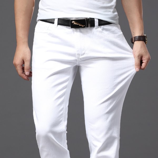 Weiße Jeans für Herren, modisch, lässig, klassischer Stil, schmale Passform, weiche Hose, männliche Marke, fortschrittliche Stretch-Hose