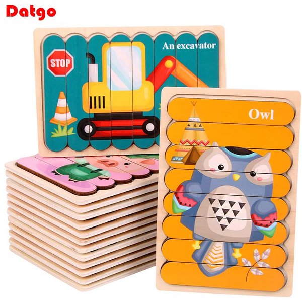 Enfants nouveau bois bande double face 3D Puzzles bois véhicule fruits Puzzle jouet pour enfants bébé apprentissage jouets éducatifs cadeau