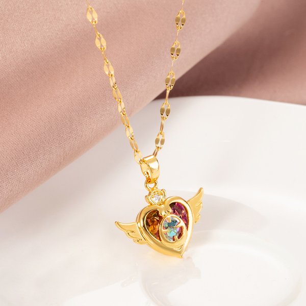 Design Sense – collier ailes d'ange en cristal coloré pour femmes, bijoux en acier inoxydable, chaîne de clavicule, coeur d'amour, mode coréenne