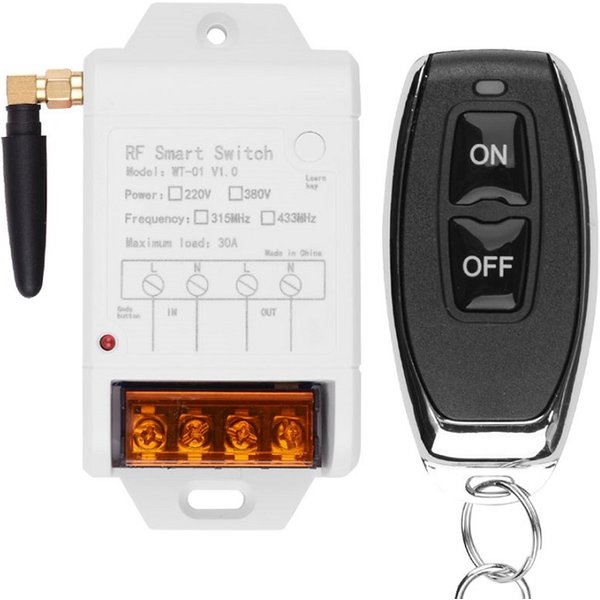 Commutateur de télécommande sans fil industriel, récepteur et émetteur, pompe à eau, lumière LED, porte de garage, AC 220V, 380V, 1CH, 30A