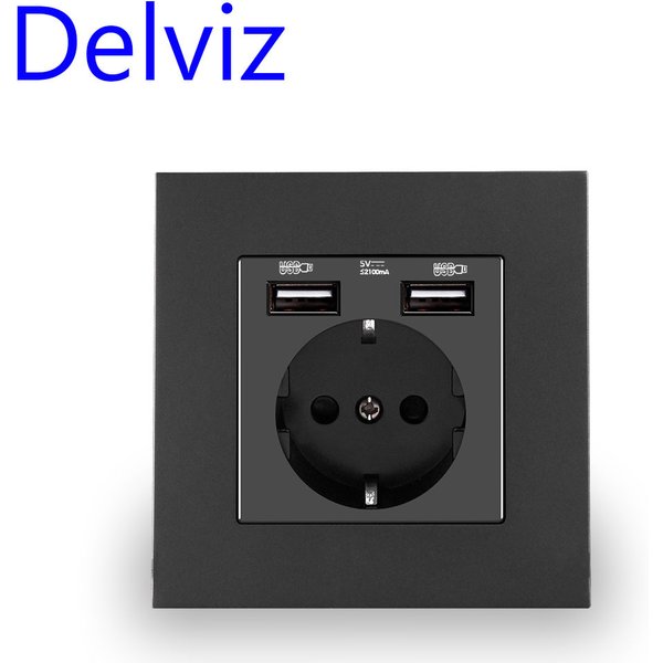 Delviz EU-Standard USB-Steckdose, AC 110V-250V, 16A Wandsteckdose, 5V 2A Dual-USB-Ladeanschluss, EU-Steckdose mit USB-Anschluss