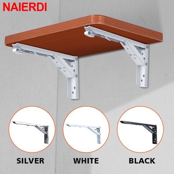 NAIERDI 8-14 pouces 2 pièces Support pliant en acier inoxydable blanc noir Support triangulaire en fer Support mural réglable étagère de Table