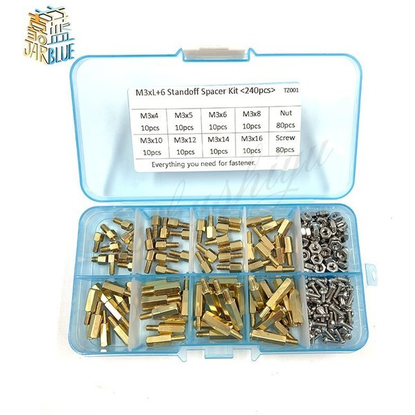 Vis d'espacement à écrou hexagonal en laiton, pilier fileté en laiton, carte mère Pcb, Kit d'espacement, 240 pièces/ensemble M2 * l + 3mm M2.5/m3 * l + 6mm