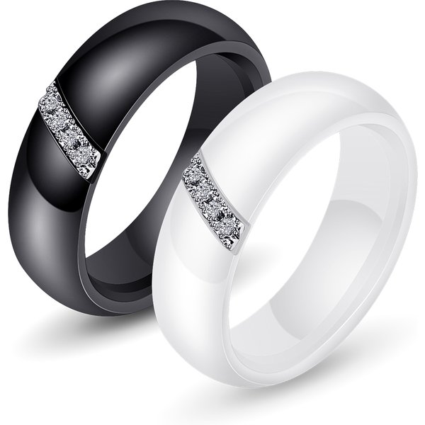Mode Weiß Schwarz Keramik Ringe Für Frauen Glatte Oberfläche Intarsien Zirkon Frauen Ring Edelstahl Hochzeit Verlobung Geschenk