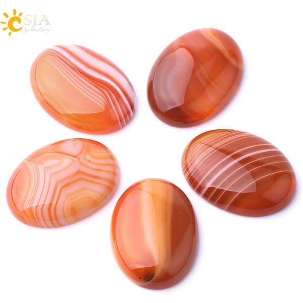 CSJA – Cabochon en Agates à rayures rouges, en pierre naturelle, perle de cabine Orange pour bijoux faits à la main, boucles d'oreilles pour femmes, DIY, artisanat F808