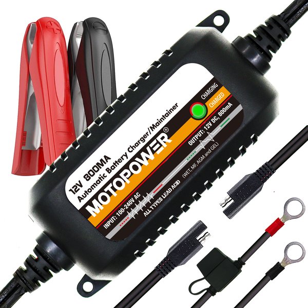 MOTOPOWER – chargeur de batterie de voiture automatique, 12V, 800mA, charge rapide intelligente pour voiture et moto