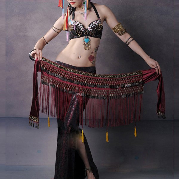 US nouvelle danse du ventre hanche écharpe pièce de monnaie ceinture Tribal Costume frange gland ceinture cuivre danse du ventre taille Tribal conception Conins ceinture