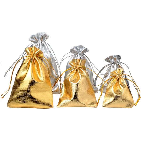 25 pcs/lot emballage de bijoux couleur or feuille tissu cordon sac de rangement 7x9 cm 9x12 cm 10x15 cm sacs et pochettes cadeaux de mariage