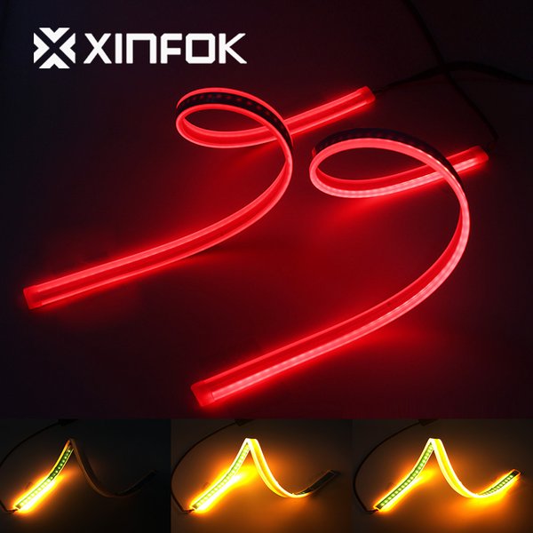 2 pièces Bande LED flexible rouge-jaune 30CM 60CM, feux de jour DRL, phare de moto, feux de recul et de frein arrière