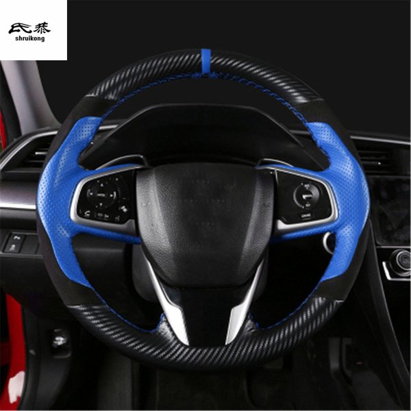 Juste de décoration de volant en cuir, fibre de carbone, couture à la main, 2016-2018 HONDA CIVIC 10 th MK10, 1lot