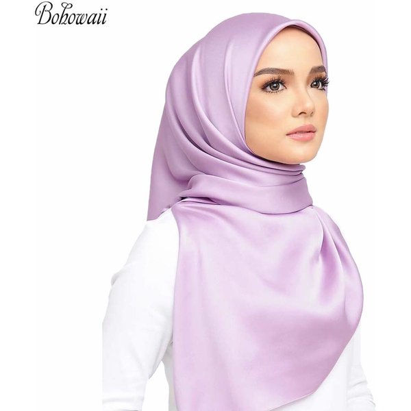 BOHOWAII Women's Head Scarf 90*90cm Solid Color Soft Hijab Femme Musulman Muslim Multifunctional Headwear Satin Headwraps