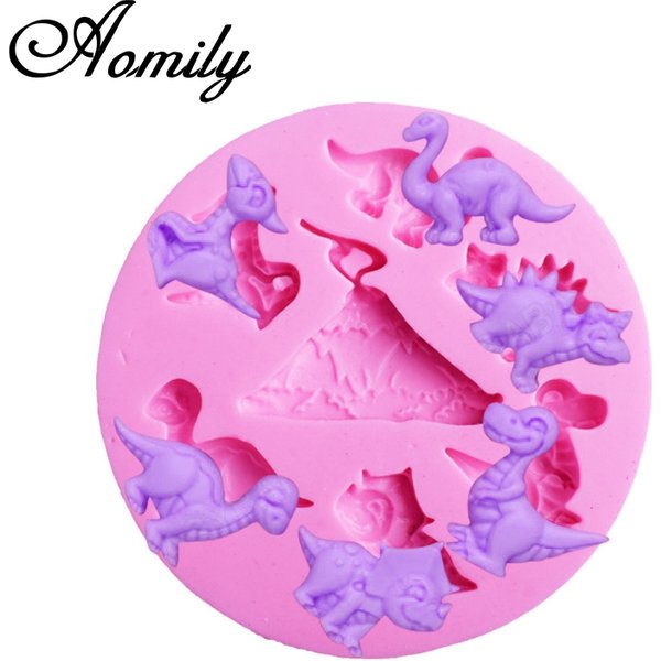 Aomily 7 trous Multi dinosaure en forme de Silicone biscuits au chocolat gâteau moule Silicone savon bonbons Fondant chocolat cuisine moule