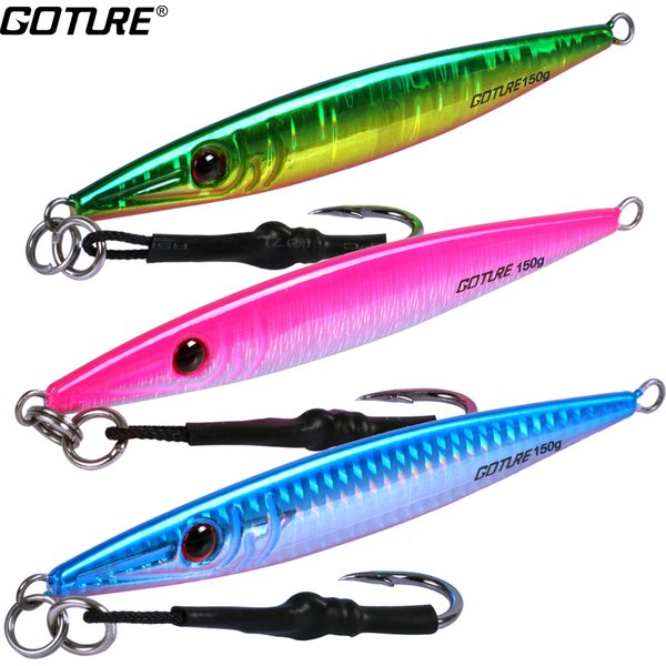 Goture Metal Spoon Fishing Lure 80g 100g 150g Vertical Lead Jig Jigging Bait Fishing Wobbler for Sea Bass Big Game Sinking Lures