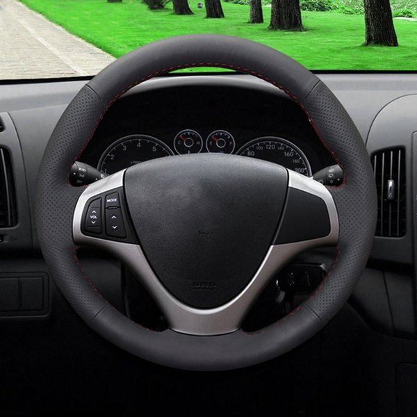 Housse de volant de voiture en cuir artificiel noir, cousue à la main, pour Hyundai I30 2008 2009 2010 FD, DIY