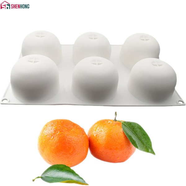 SHENHONG 6 Holes Silicone Orange Mousse Mold For Baking Cake Dessert Fondant Mould Fruit Bakeware Chocolates Moule Pastry Pan