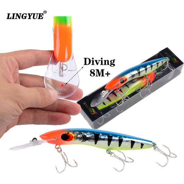 LINGYUE Big Minnow 16cm Fishing Lures 26g Deep Diving 8M+ Hard Crankabits Wobblers Quality Hooks Fishing Tackle With Retail Box
