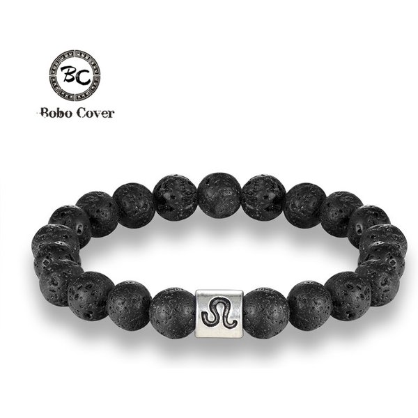 Punk 12 Sternzeichen Perlen Armbänder Natur Lava Rock Stein Strang Freundschaft Armbänder Schmuck Für Männer Frauen Schmuck homme geschenke