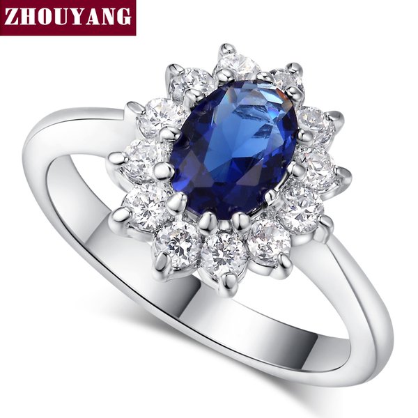 ZHOUYANG princesse Kate bleu gemme créé bleu cristal couleur argent mariage doigt cristal bague marque bijoux pour femmes ZYR076