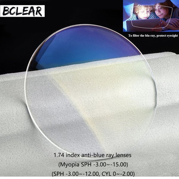 BCLEAR – lentilles fines Anti rayons bleus à indice élevé 1.74, lentilles à Vision unique, myopie, blocage de la lumière bleue, Protection des yeux en vogue