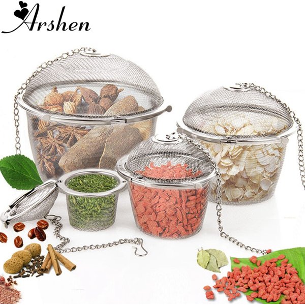 Arshen 3 tailles sachet d'assaisonnement aux épices passoire à thé couvercle en chaîne boule de maille en acier inoxydable thé café filtre panier infuseur outils