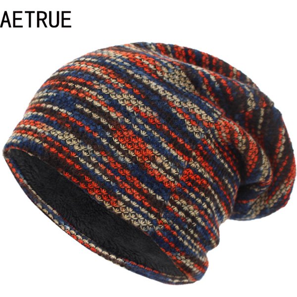 AETRUE tricoté chapeau femmes Skullies bonnets chapeaux d'hiver pour hommes Bonnet rayé casquettes chaud Baggy doux femme laine mâle Bonnet chapeau