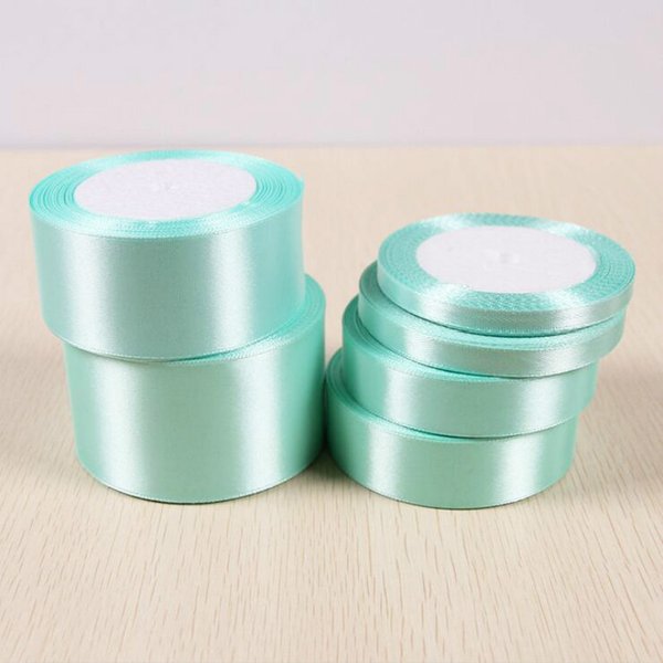 Hübsches 6/10/15/20/25/40/50 mm 25 Yards Aqua Green Silk Satin Ribbon Hochzeit dekoratives Geschenkpapier Zubehör DIY handgefertigtes Material