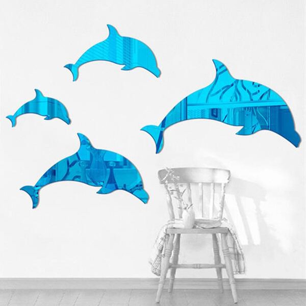 4 stücke Wandbehänge 3d Wandt attoos Kunst spiegel Acryl Wanda uf kleber Haupt dekoration Kinderzimmer Klassen zimmer Wand dekoration blauer Delphin