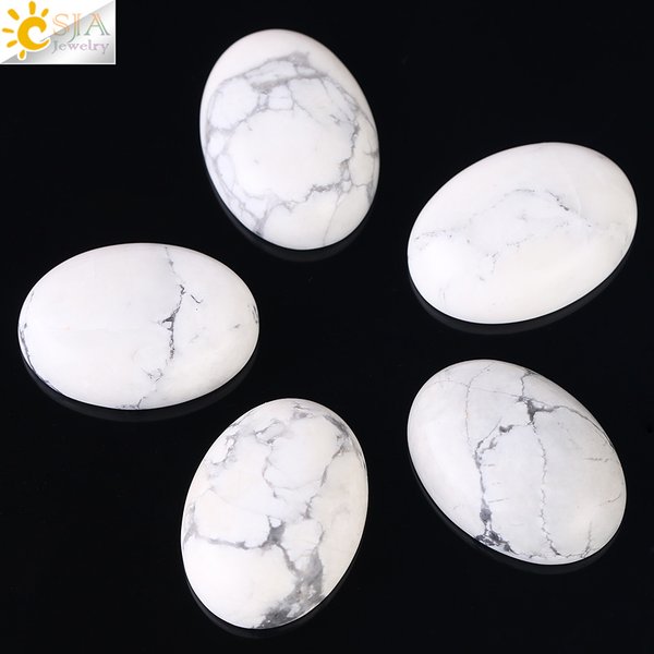 CSJA – perles turquoises blanches, Cabochon en pierre Howlite, ovales à dos plat, résultats de bijoux adaptés aux bagues et Bracelets, matériel 1 pièce F524