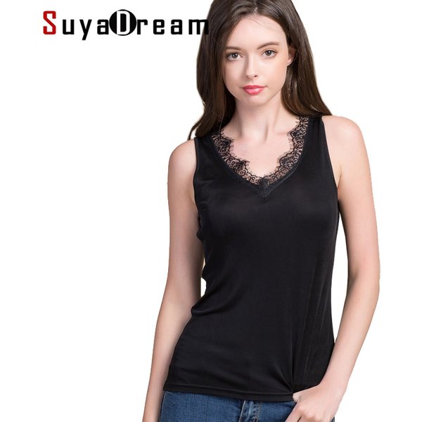 Débardeurs pour femmes SuyaDream en soie naturelle et dentelle, noir, nude, blanc, chemise de base 2026, nouveau haut d'été