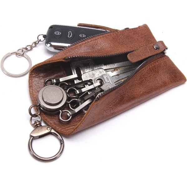 CONTACT'S Vintage Genuine Leather Key Wallet Women Keychain Covers Zipper Key Case Bag Men Key Holder Housekeeper Keys Organizer