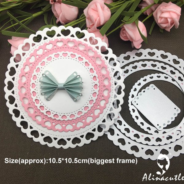 Alinacutle – matrice de découpe en métal, cadre rond, bordure en cœur, bord de Rosette, Scrapbooking, papier artisanal, carte d'album, poinçon, coupe d'art